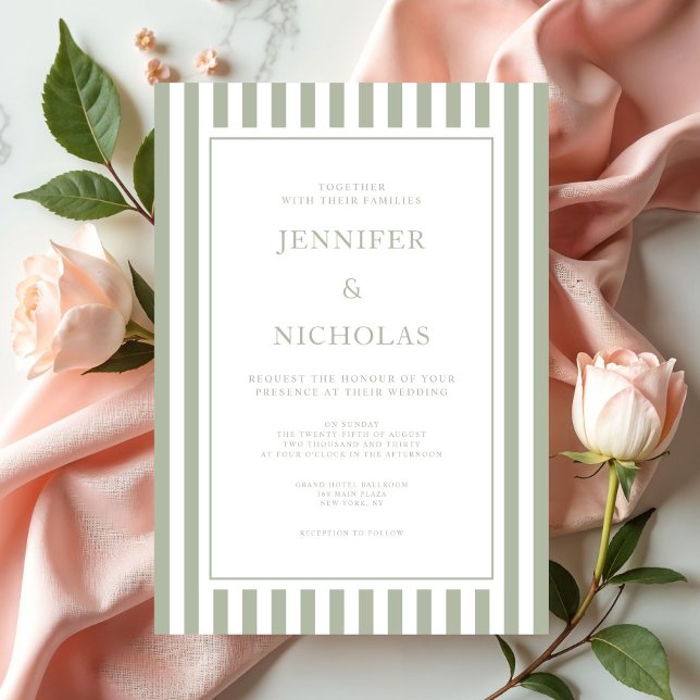 Elegant Sage Green Stripes Wedding Invitation (Elegant Sage Green Stripes Wedding Invitation)