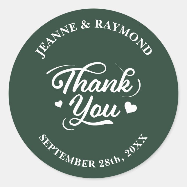 Elegant Sage Green Thank You Love Wedding Favour Classic Round Sticker (Front)
