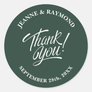 Elegant Sage Green Thank You Wedding Favour Classic Round Sticker