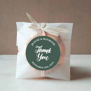 Elegant Sage Green Thank You Wedding Favour Classic Round Sticker