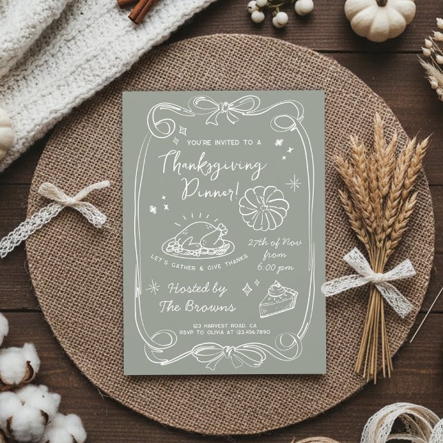 Elegant Sage Green Thanksgiving Dinner  Invitation (Creator Uploaded)