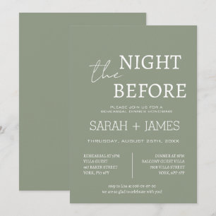 Elegant Sage Green the Night Before Dinner Wedding Invitation