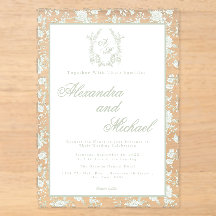 Elegant Sage Green Toile Floral Monogram Wedding