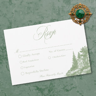 Elegant Sage Green Toile French Manor Wedding RSVP Card