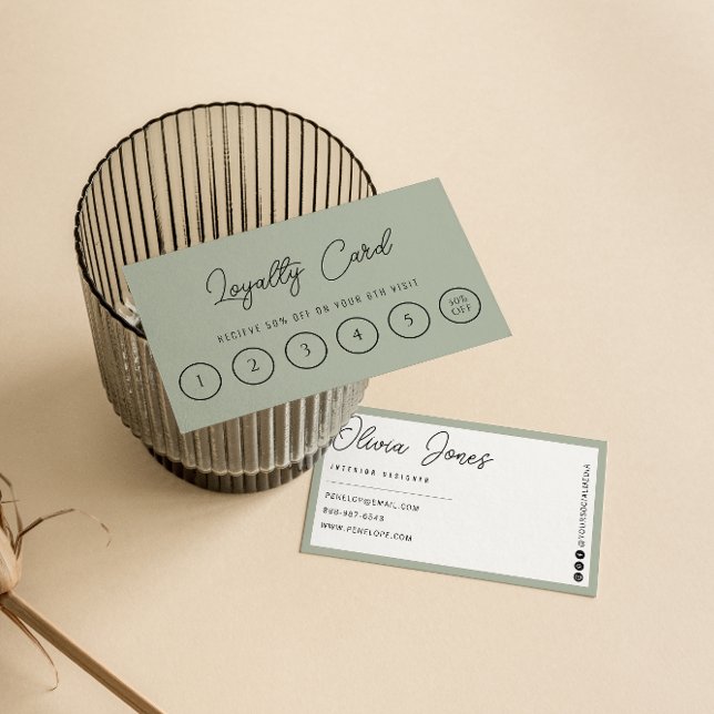 Elegant Sage Green Trendy Boho Modern 6 Punch Loyalty Card (Creator Uploaded)