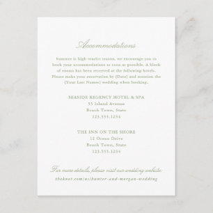 Elegant Sage Green Two Hotel Accommodations Enclosure Card