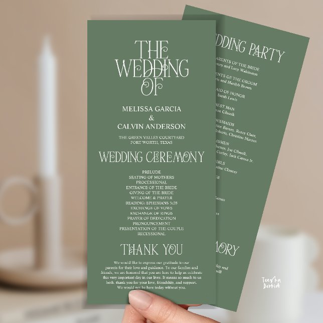 Elegant Sage Green Typography Wedding Program (Sage Green Typography Modern Romantic Wedding Program Card)