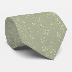 Elegant Sage Green Vine Delicate Botanical  Tie
