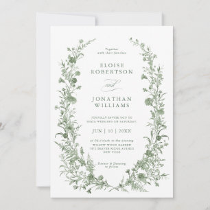 Elegant Sage Green Vintage Classic Floral Wedding  Invitation