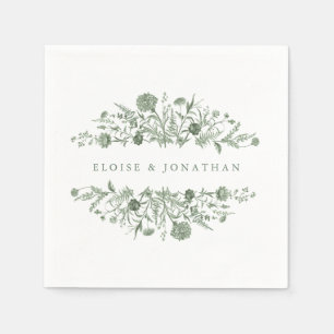Elegant Sage Green Vintage Classic Floral Wedding Napkin