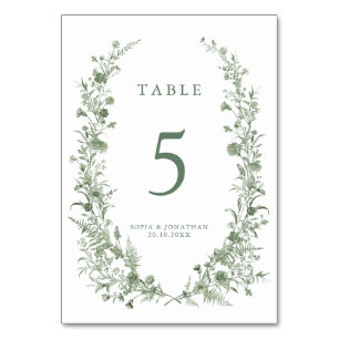 Elegant Sage Green Vintage Classic Floral Wedding Table Number
