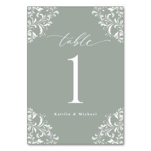 Elegant Sage Green Vintage Classic Small Wedding Table Number