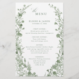 Elegant Sage Green Vintage Classic Wedding Menu