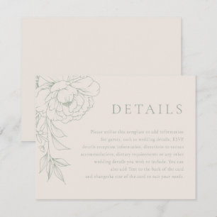 Elegant Sage Green Vintage Floral Wedding Details Enclosure Card
