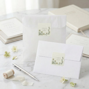 Elegant sage green vintage floral wedding monogram square sticker