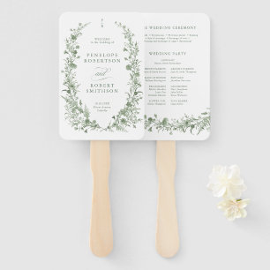 Elegant Sage Green Vintage Floral Wedding Program Hand Fan