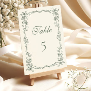 Elegant Sage Green Vintage Floral Wedding Table Number