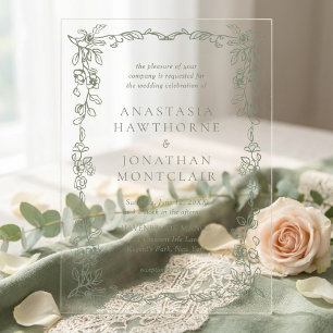 Elegant Sage Green Vintage Victorian Wedding Acrylic Invitations