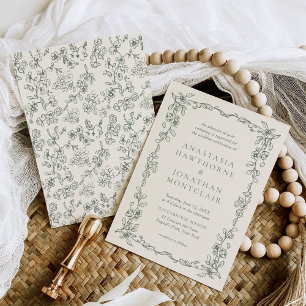 Elegant Sage Green Vintage Victorian Wedding Invitation