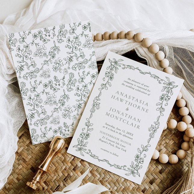 Elegant Sage Green Vintage Victorian Wedding Invitation (Creator Uploaded)