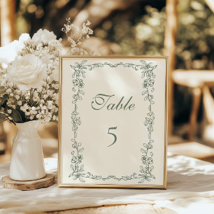 Elegant Sage Green Vintage Wedding Table Number