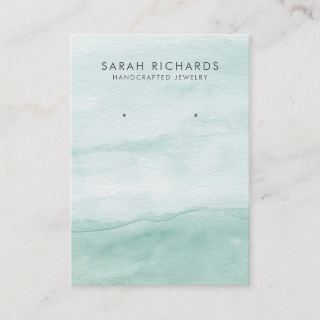 Elegant Sage Green Watercolor Earring Display Business Card (Front)