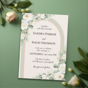 Elegant Sage Green Watercolor Floral Arch Wedding  Invitation