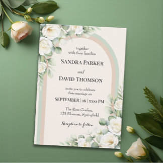 Elegant Sage Green Watercolor Floral Arch Wedding  Invitation