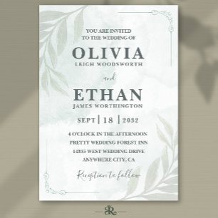 Elegant Sage Green Watercolor Foliage Wedding  Invitation