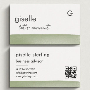 Elegant Sage Green Watercolor QR Code  Business Card