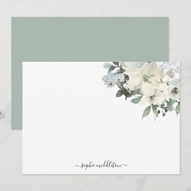 Elegant Sage Green Watercolour Floral  Card (Front/Back)