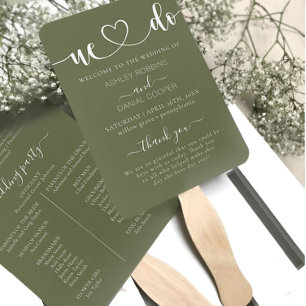 Elegant Sage Green We Do Wedding Program Hand Fan