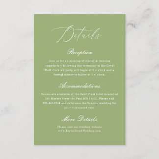 Elegant Sage Green Wedding Details Enclosure Card