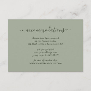 Elegant Sage Green Wedding Hotel Accommodation Enclosure Card