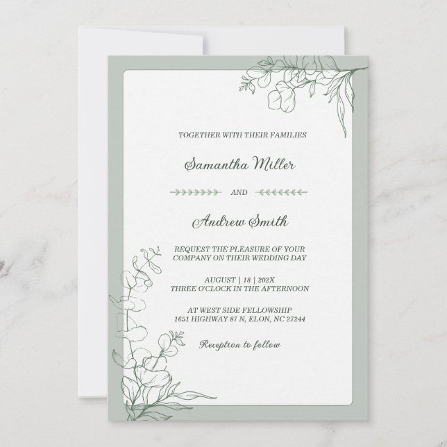 Elegant Sage Green wedding Invitation (Front)