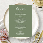 Elegant Sage Green Wedding Menu Cards<br><div class="desc">A stylish calligraphy wedding menu card for the plate. Easy to personalize with your details. CUSTOMIZATION: If you need design customization,  please contact me through chat; if you need information about your order,  shipping options,  etc.,  please contact Zazzle support directly.</div>