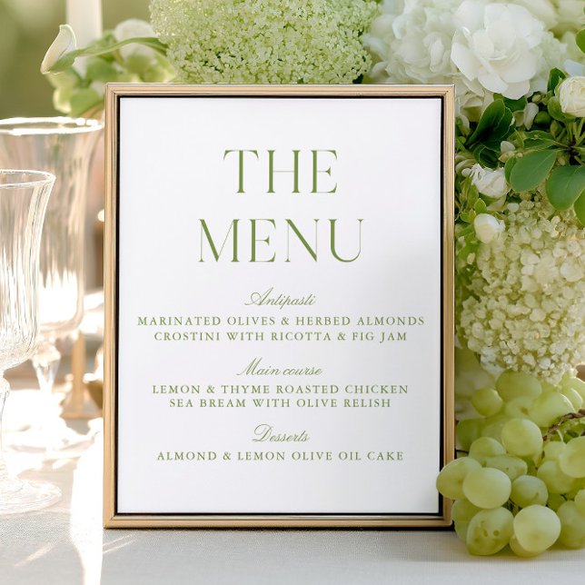 Elegant Sage Green Wedding Menu Sign (Elegant Sage Green Wedding Menu Sign)