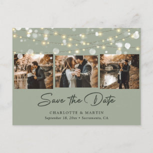 Elegant Sage Green Wedding Photo Save The Date Announcement Postcard