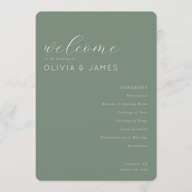 Elegant Sage Green Wedding Program (Front)