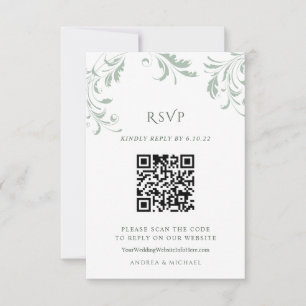 Elegant Sage Green Wedding QR Code Reply Online RSVP Card