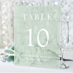 Elegant Sage Green Wedding Reception Table Number Acrylic Sign