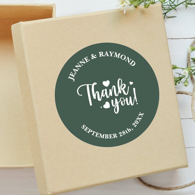Elegant Sage Green Wedding Script Thank You Classic Round Sticker (Creator Uploaded)