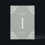 Elegant Sage Green Wedding Table Numbers Cards<br><div class="desc">Elegant Sage Green Wedding Table Numbers: Use these vintage, classic table numbers at your wedding reception or event. This design features the word "Table" in an elegant calligraphy with an ornate vintage corners design for a luxe look. It's set in sage green, but you can change the colour to anything...</div>