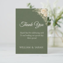 Elegant sage green wedding thank you card