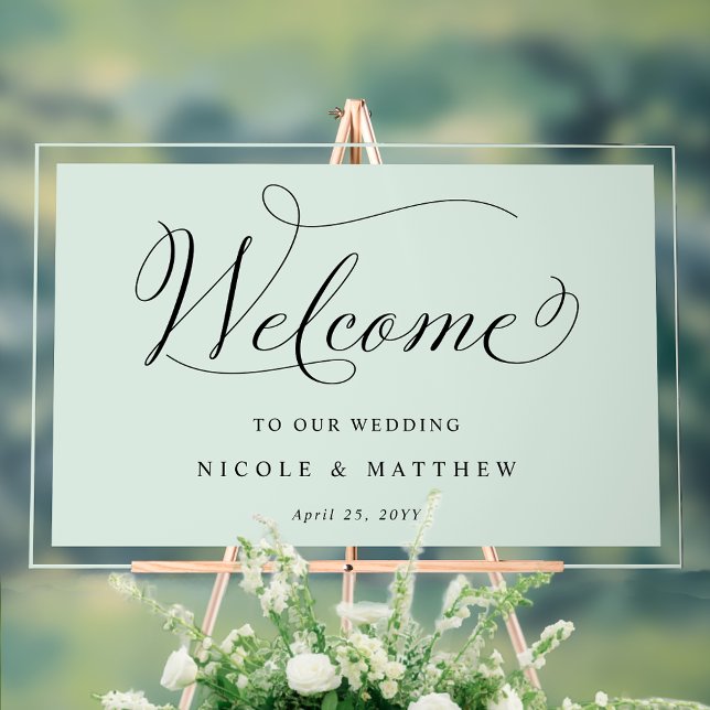 Elegant Sage Green Wedding Welcome Acrylic Sign (Creator Uploaded)