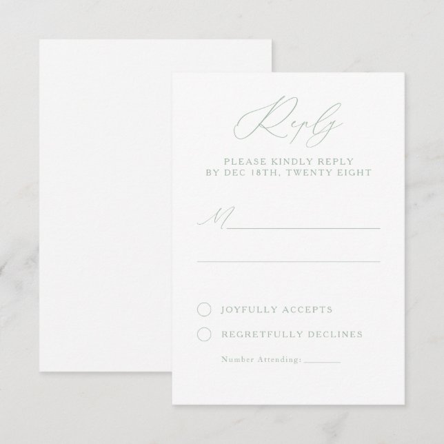 Elegant Sage Green & White Calligraphy RSVP Card (Front/Back)