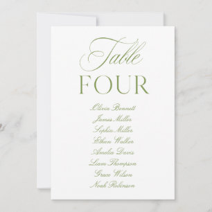 Elégant Sage Green & White Mariage Numéro de table