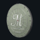 Elegant Sage Green & White Monogram Initial Name  Dartboard<br><div class="desc">Elegant Sage Green and White Monogram Initial Name Custom Dart Board</div>