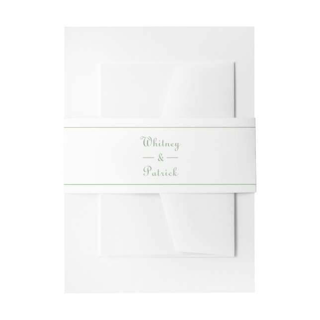 Elegant Sage Green White Script Wedding Invitation Invitation Belly Band (Front Example)