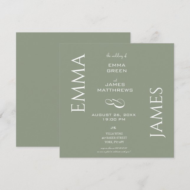Elegant Sage Green & White Script Wedding Square  Invitation (Front/Back)